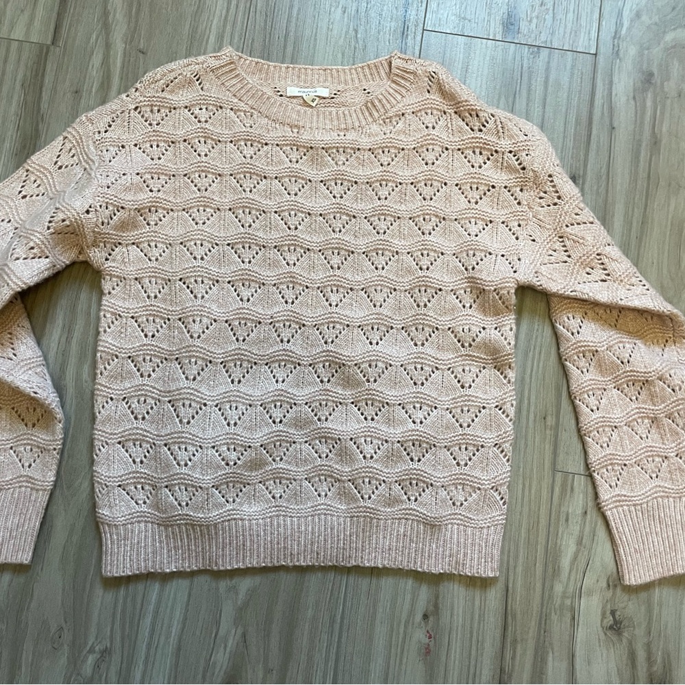Maurices Cream Crew Neck Sweater with Geometric Knit